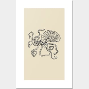Octopus Drawing (Black) Posters and Art